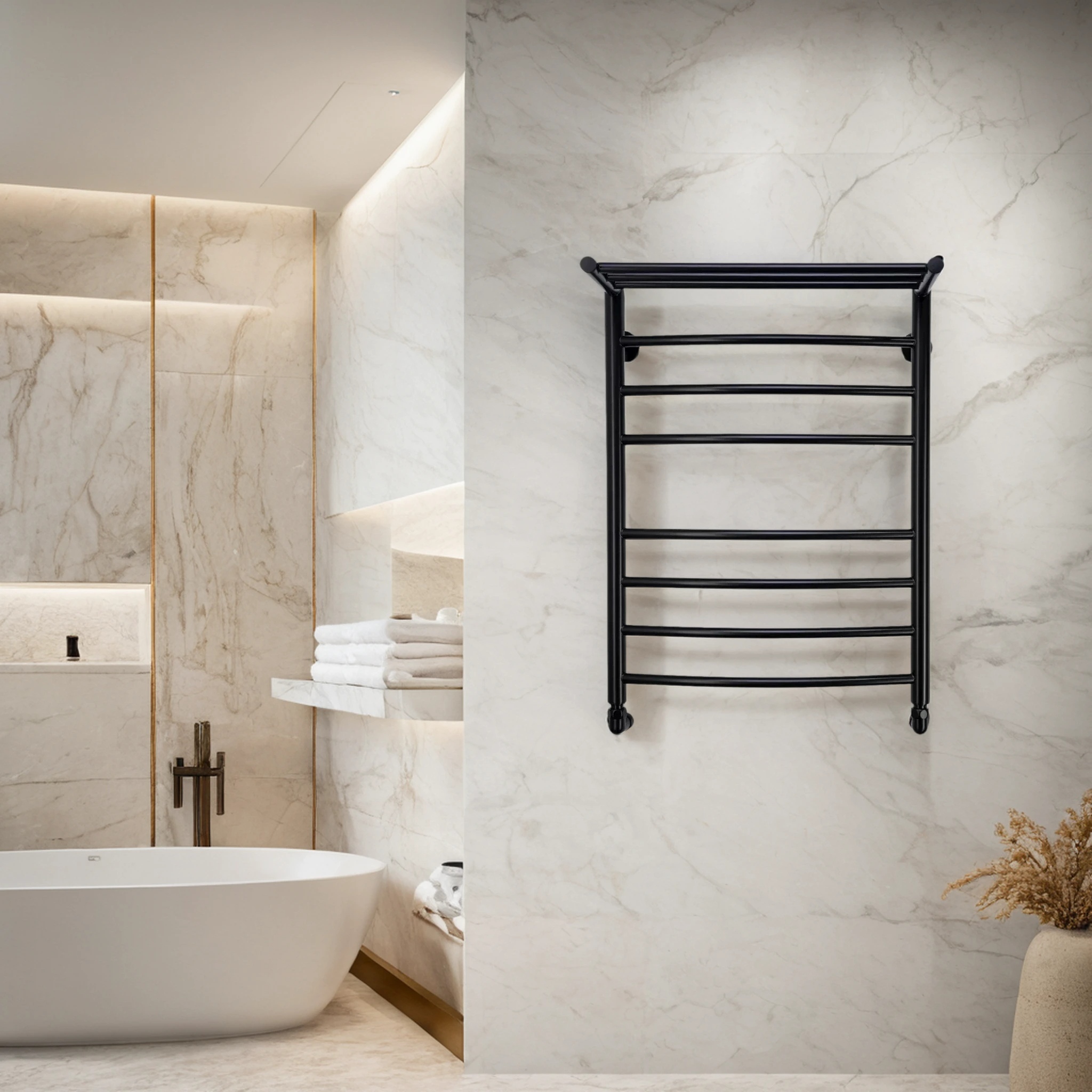 Полотенцесушитель водяной Comfysan Noumi W-8 80/50 с полкой, черный