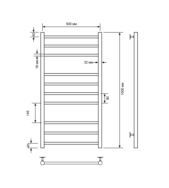 Полотенцесушитель водяной Comfysan Luce W-10 100/50, черный