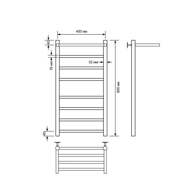 Полотенцесушитель водяной Comfysan Luce W-8 80/40 с полкой, черный