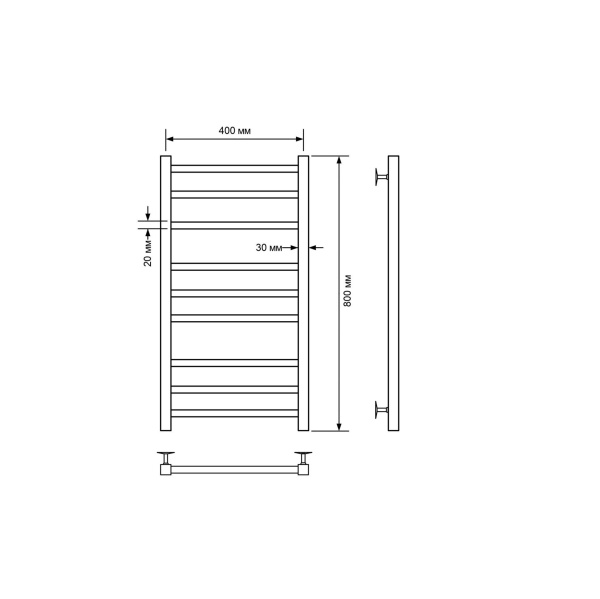 Полотенцесушитель водяной Comfysan Pioli-K W-8 80/40, черный
