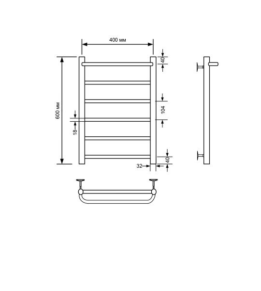 Полотенцесушитель водяной Comfysan Capri W-6 60/40 с полкой, черный