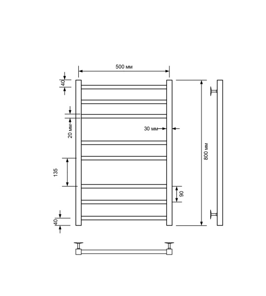 Полотенцесушитель водяной Comfysan Pioli-K W-8 80/50, черный