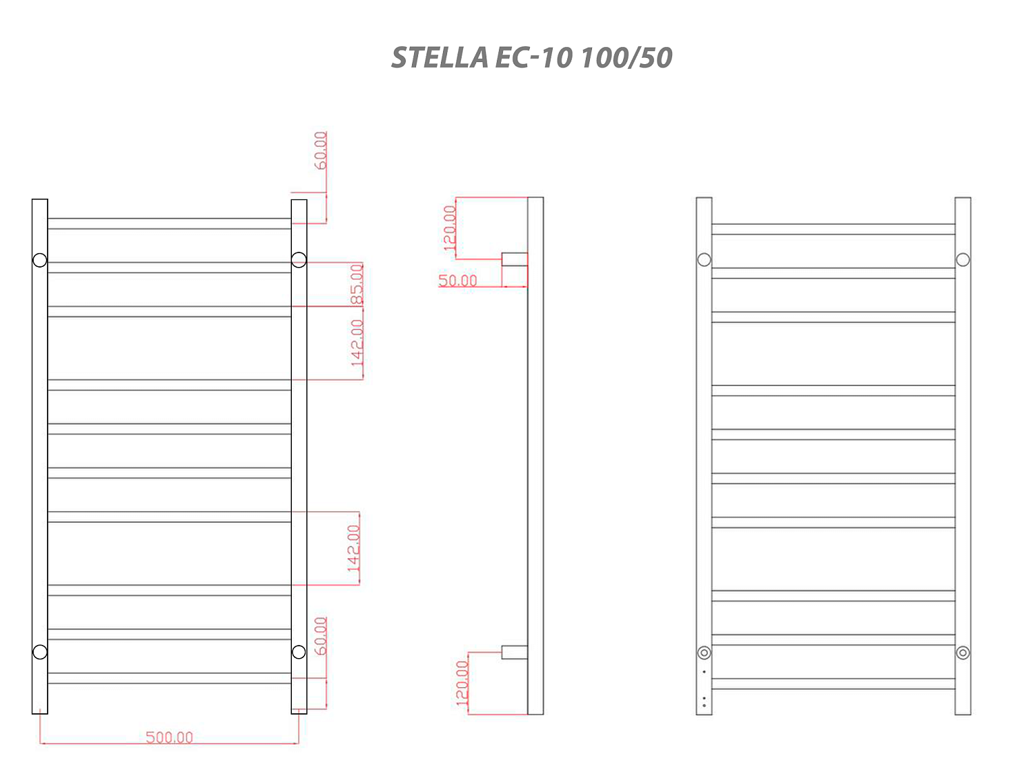 Полотенцесушитель электрический с/т Comfysan Стелла (Stella) EC-10 100/50, золото, гальваника