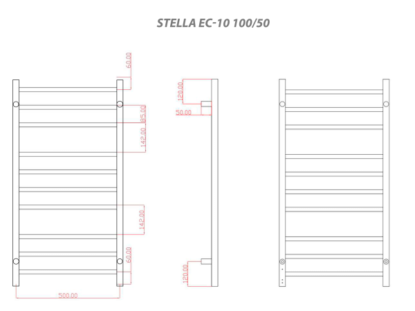 Полотенцесушитель электрический с/т Comfysan Стелла (Stella) EC-10 100/50, брашированная медь, гальв
